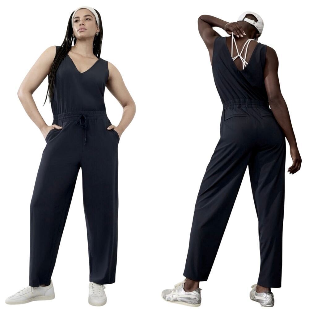Athleta Jumpsuit Avenue Long Romper Sleeveless Athletic Athleisure Black 3X